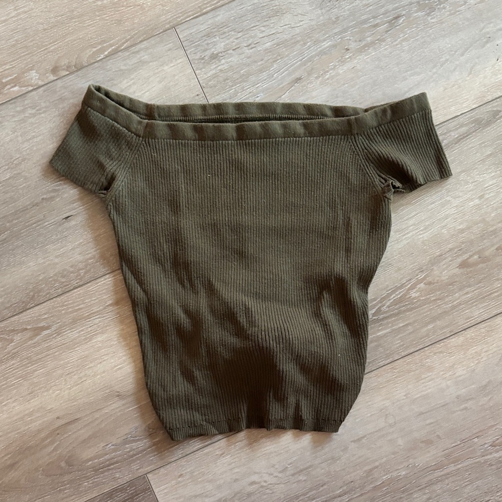 American Eagle Outfitters Khaki Off-Shoulder Sweater